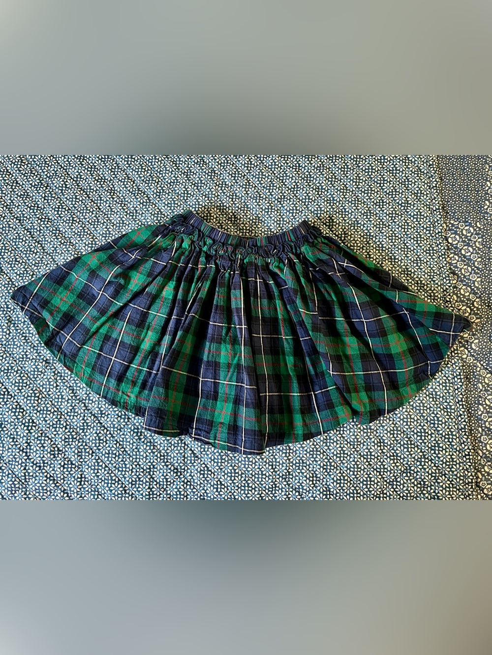 Pink Chicken Green and Navy Plaid Circle Skirt